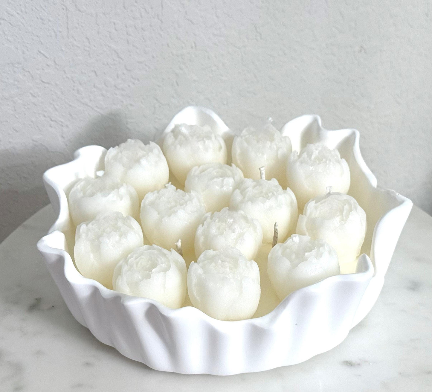 Hand Poured Soy Candle in Plaster Bowl, Minimalist Home Decor Centerpiece