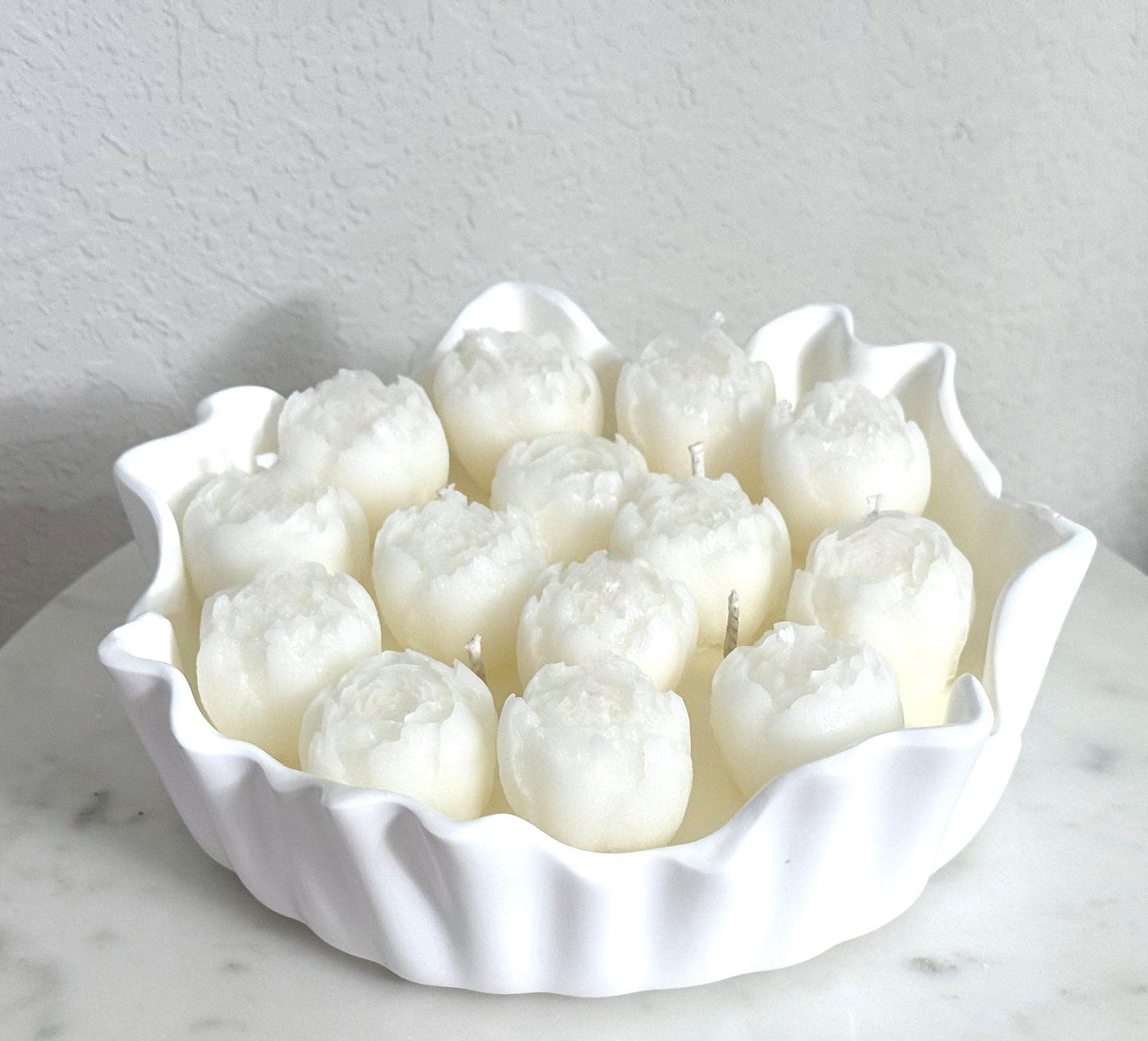 Hand Poured Soy Candle in Plaster Bowl, Minimalist Home Decor Centerpiece