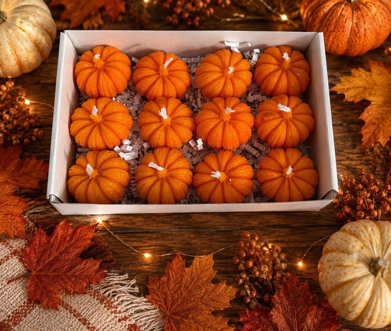 Mini Pumpkins Set of 12,  Handmade Soy Candles, Fall Home Decor,  Thanksgiving Decorations