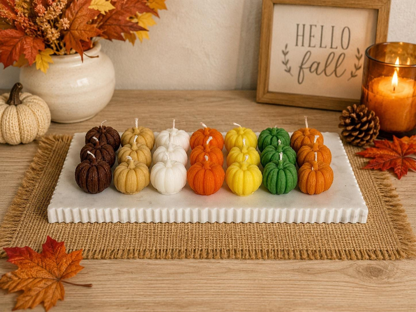 Mini Pumpkins Set of 12,  Handmade Soy Candles, Fall Home Decor,  Thanksgiving Decorations
