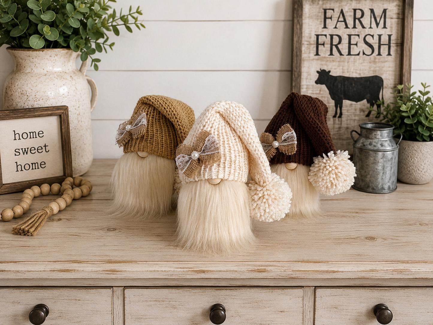 Handmade Farmhouse Gnome, Tiered Tray Decor