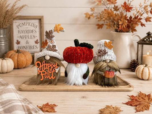 Knit Fall Gnome, Pumpkin Decor, Farmhouse Tiered Tray Decor