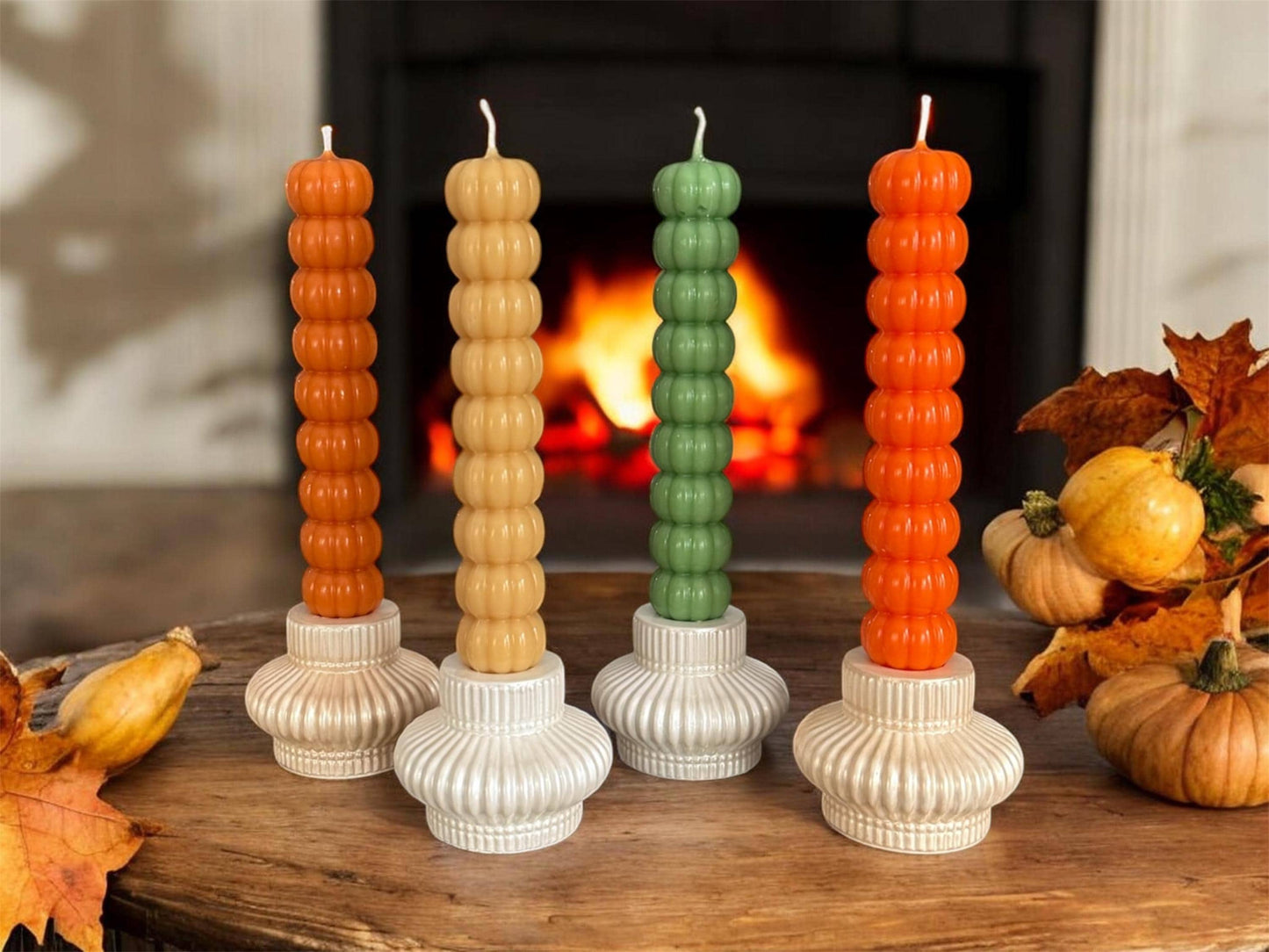 Stacked Pumpkins Taper Candles, Fall Home Decor