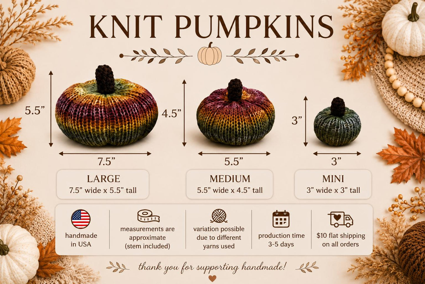 Set of 7 Knit and Flannel Pumpkins | Handmade Fall Decor | Thanksgiving decorations | Autumn Table Centerpiece