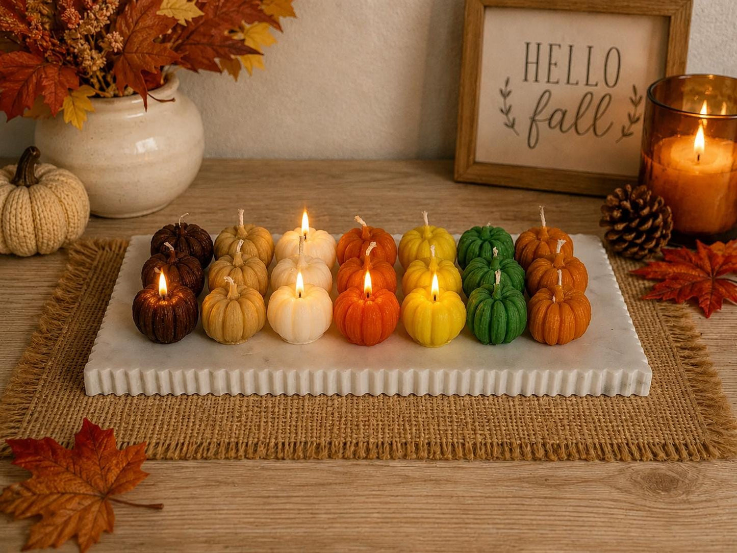Mini Pumpkins Set of 12,  Handmade Soy Candles, Fall Home Decor,  Thanksgiving Decorations