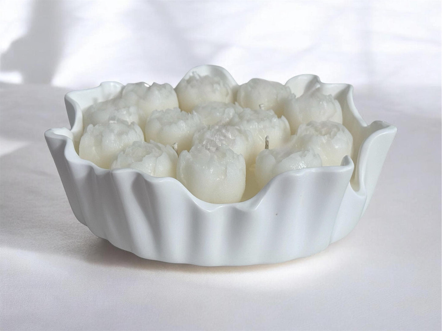 Hand Poured Soy Candle in Plaster Bowl, Minimalist Home Decor Centerpiece