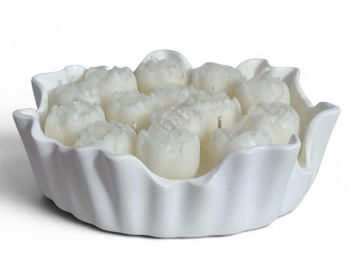 Hand Poured Soy Candle in Plaster Bowl, Minimalist Home Decor Centerpiece
