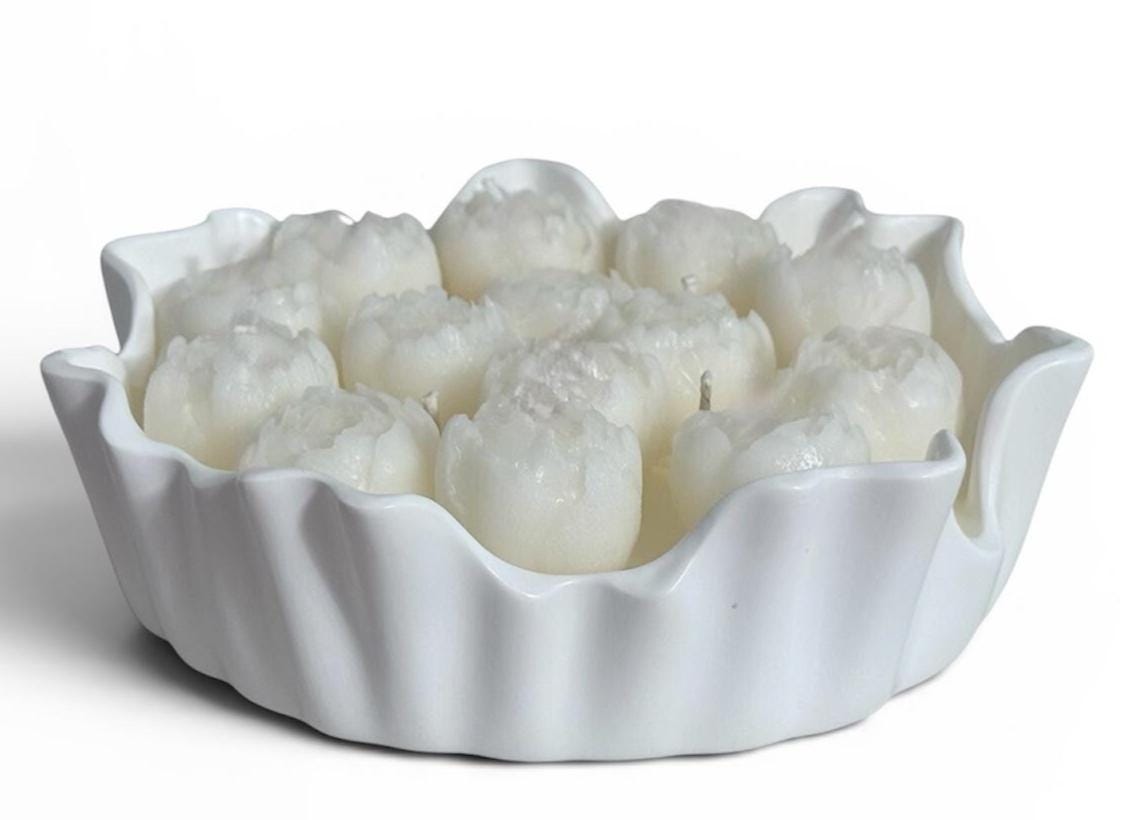 Hand Poured Soy Candle in Plaster Bowl, Minimalist Home Decor Centerpiece