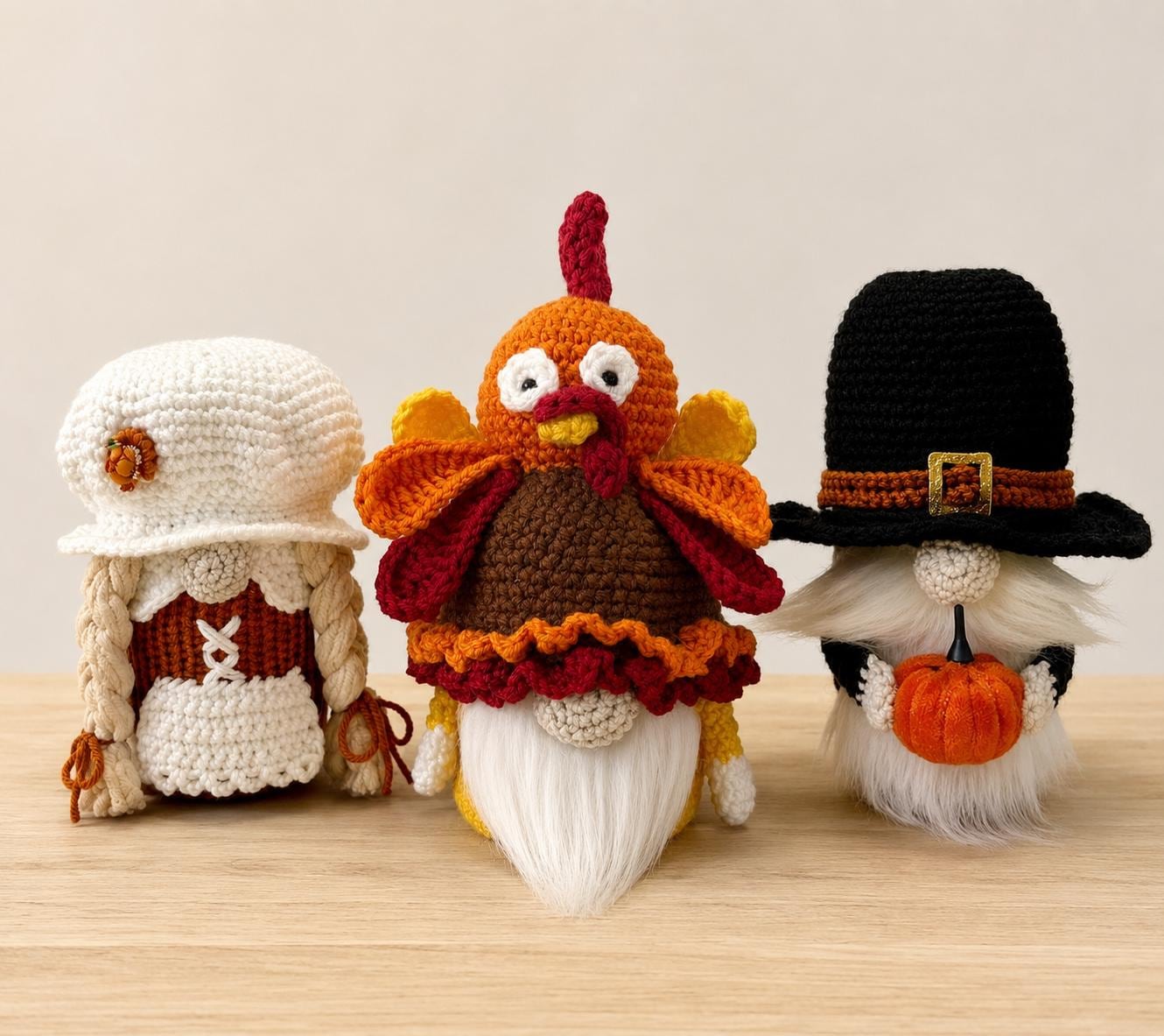 Thanksgiving Pilgrim Gnome: Knit Fall Harvest Decor