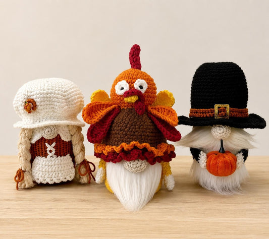 Thanksgiving Pilgrim Gnome: Knit Fall Harvest Decor