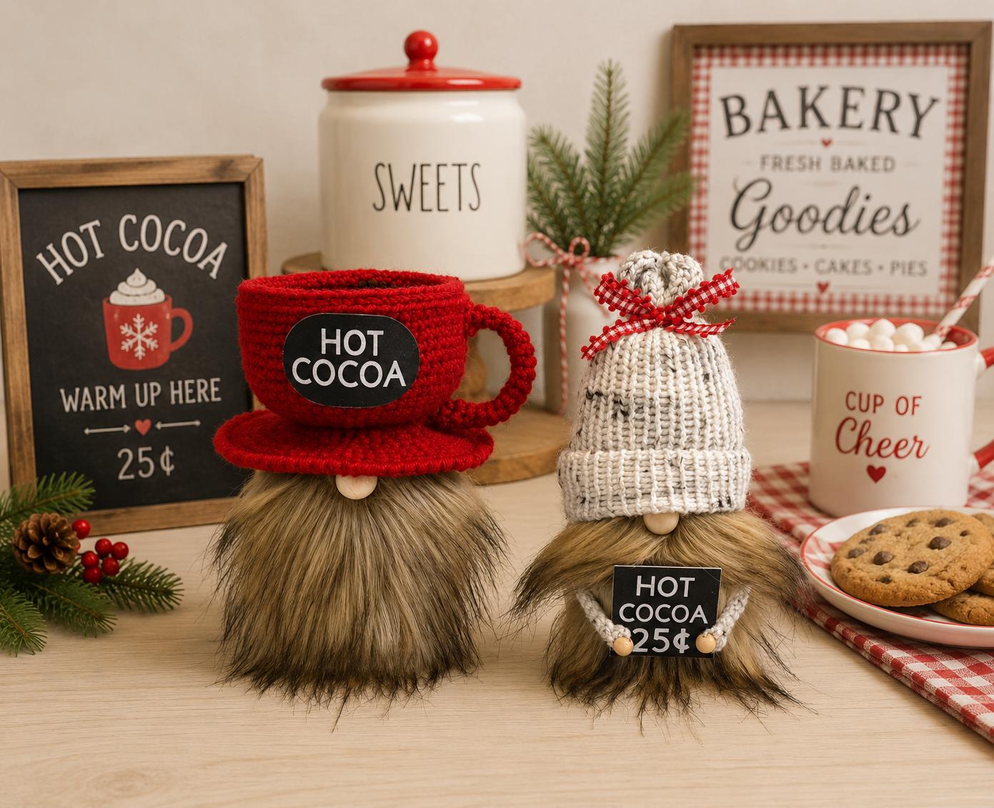 Christmas Hot Cocoa Gnome, Holiday Tiered Tray Decor