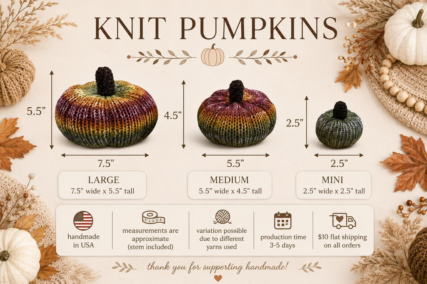 Set of 6 KnitPumpkins , Handmade Fall Decor , Halloween Decorations , Autumn Table Centerpiece , Thanksgiving Decor