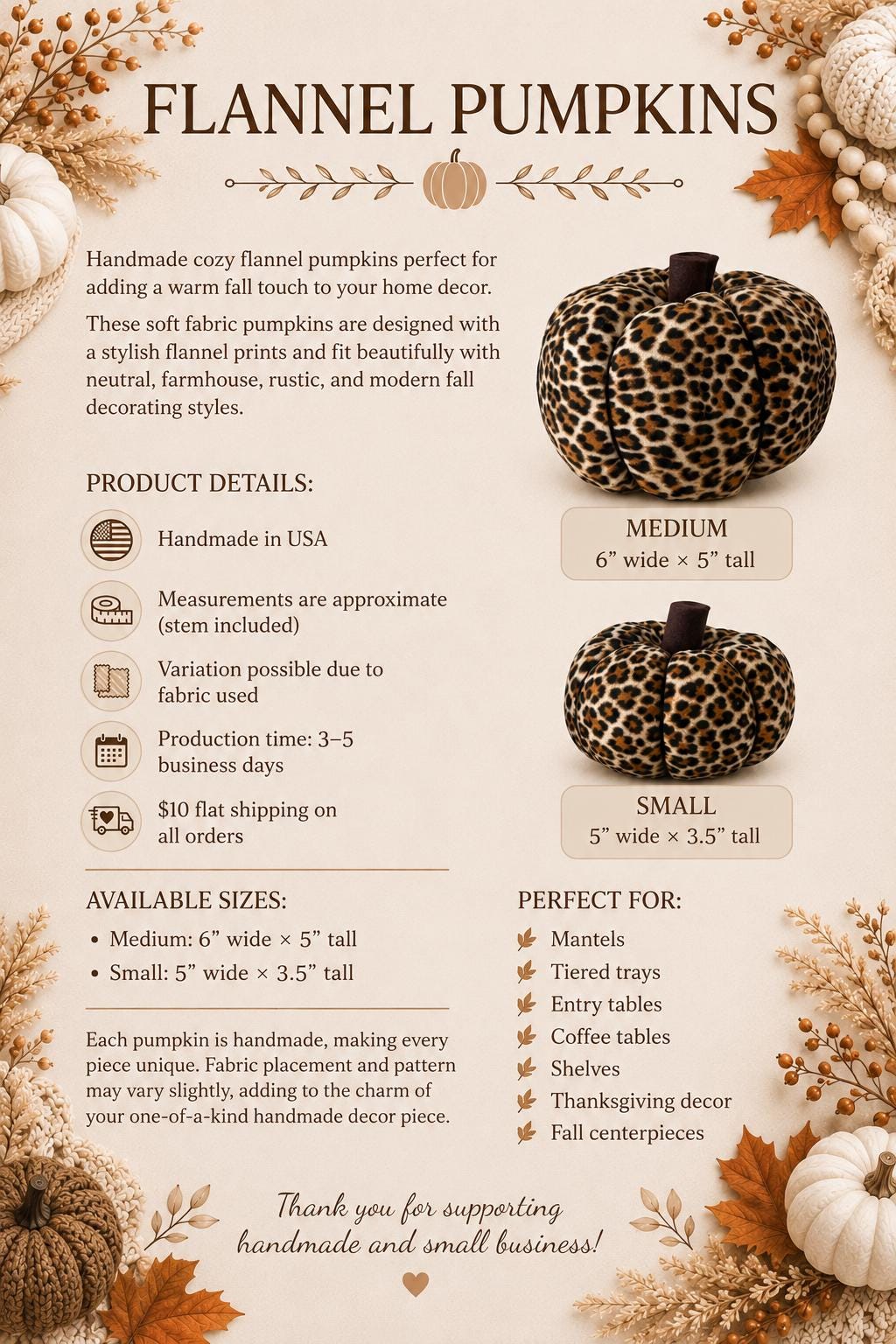 Handmade Flannel Pumpkins | Leopard Print Pumpkins | Fall Home Decor | Farmhouse Autumn Decor | Thanksgiving Pumpkin Decor