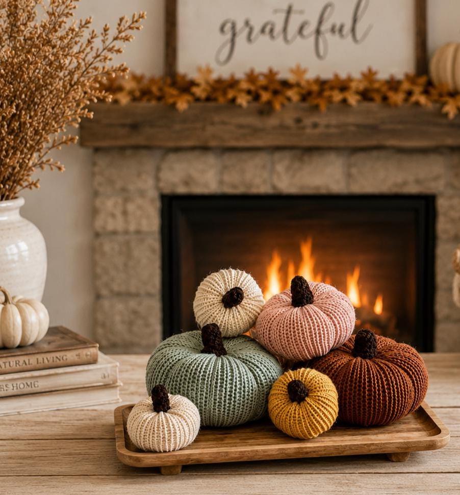 Set of 6 Knit Pumpkins | Handmade Fall Decor | Soft Pumpkin Bowl Fillers | Autumn Table Centerpiece