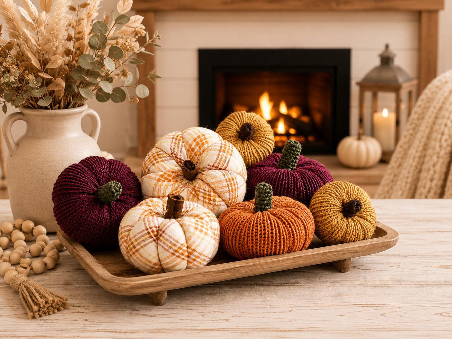 Set of 7 Knit and Flannel Pumpkins | Handmade Fall Decor | Thanksgiving decorations | Autumn Table Centerpiece