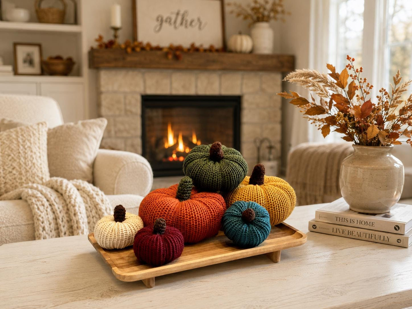 Set of 6 KnitPumpkins , Handmade Fall Decor , Halloween Decorations , Autumn Table Centerpiece , Thanksgiving Decor