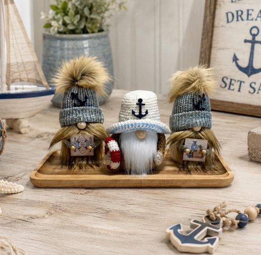 Nautical Knitted Gnomes, Beach House Home Decor, Tiered Tray Decorations