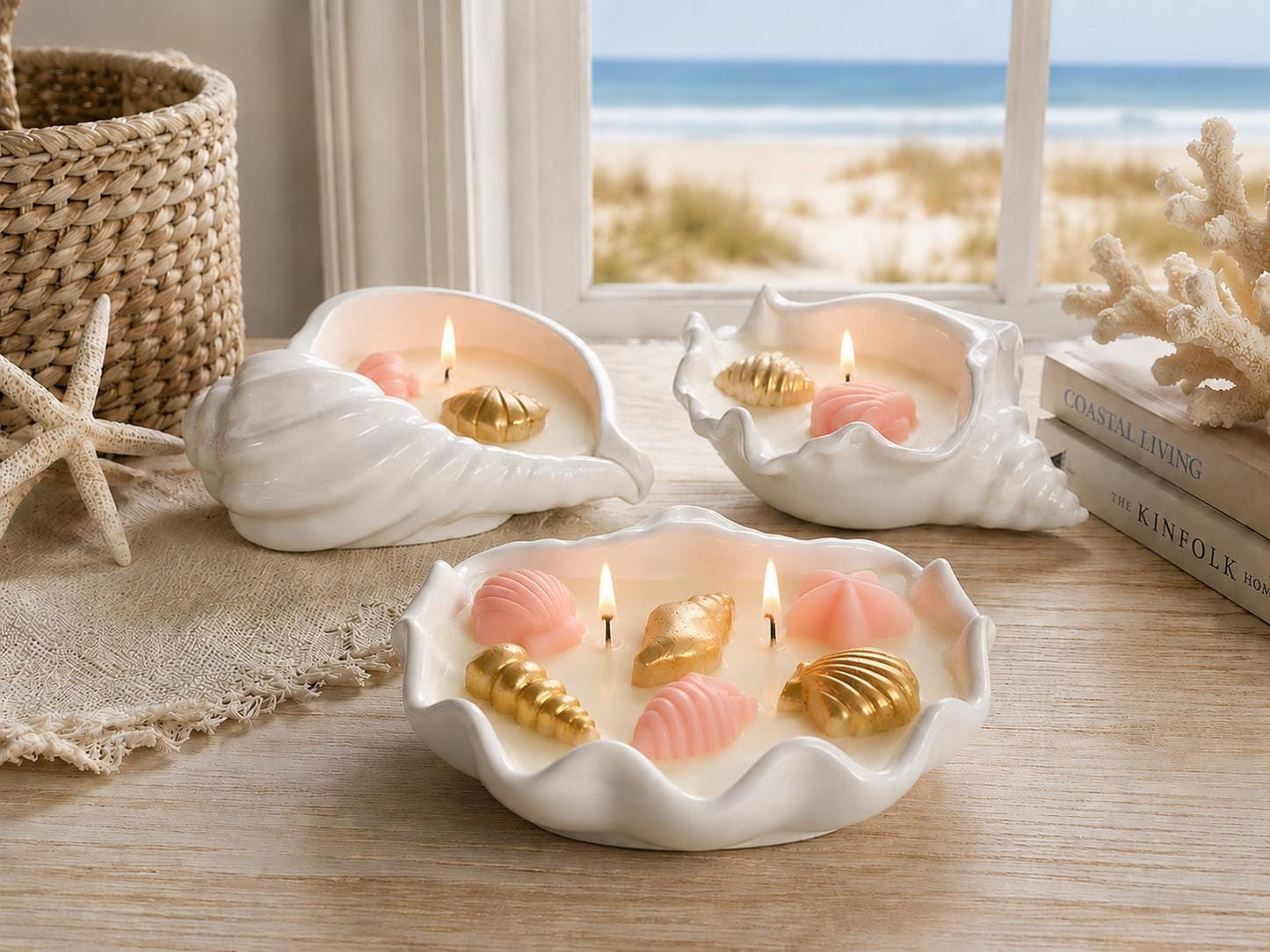 Seashells  Handmade Soy Candles, Cozy Home Decor, Beach House Decorations, Housewarming Gift, Luxury Candle