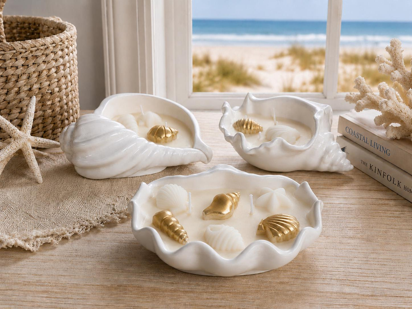 Seashells  Handmade Soy Candles, Cozy Home Decor, Beach House Decorations, Housewarming Gift, Luxury Candle