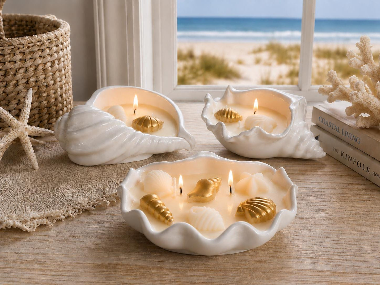 Seashells  Handmade Soy Candles, Cozy Home Decor, Beach House Decorations, Housewarming Gift, Luxury Candle