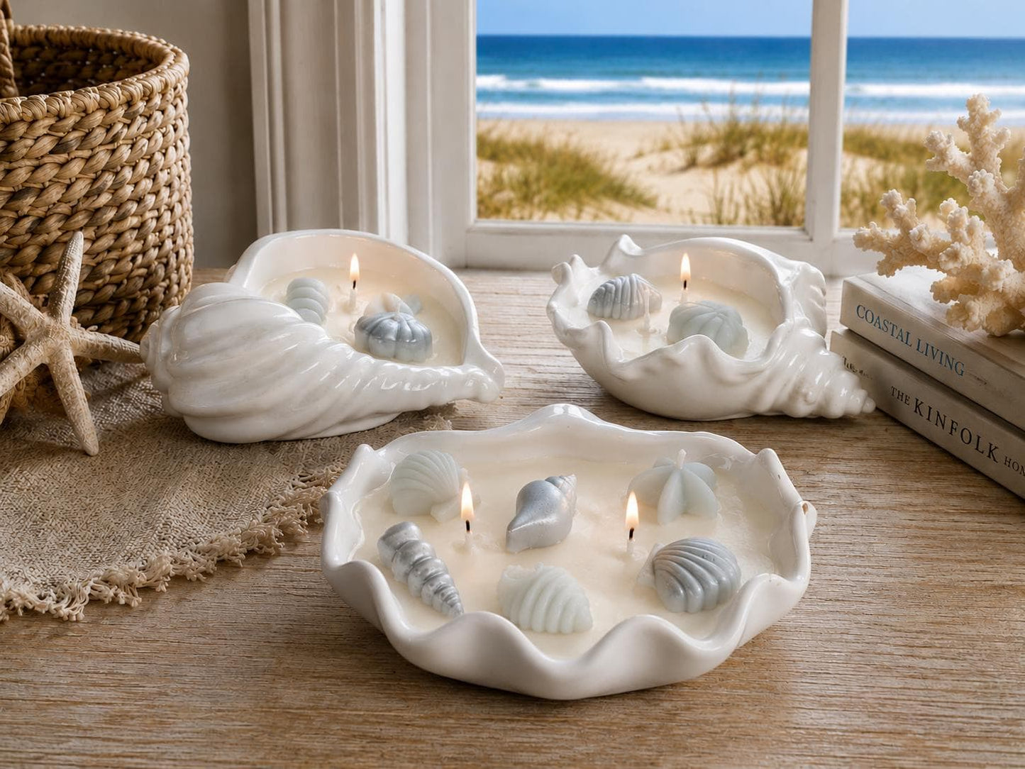 Seashells  Handmade Soy Candles, Cozy Home Decor, Beach House Decorations, Housewarming Gift, Luxury Candle